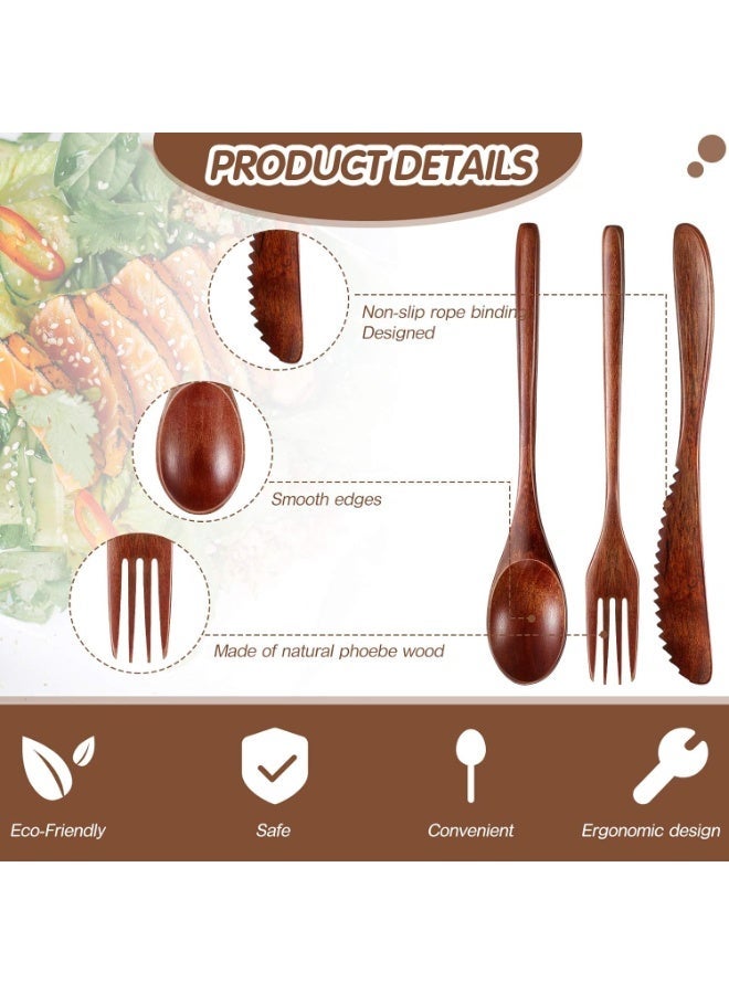 kunshao Wooden Cutlery Set For Dinner, Kitchen Flatware Tableware Utensil Set Includes Spoon, Fork, Knife (12 Pieces) - Image 2